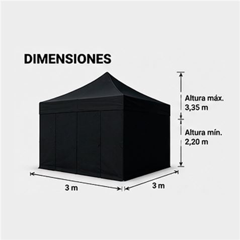 CARPA PROFESIONAL HEX.50 CON PAREDES 3X3 METROS NEGRA SUNGARDEN - SG0221-6