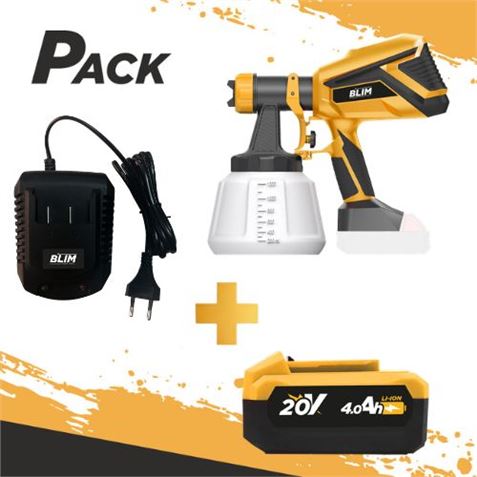PISTOLA DE PINTAR 20V (SIN BATERÍA) + BATERIA 20V 2AH + CARGADOR DE BATERÍA - PACK274