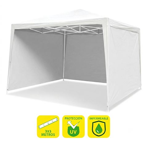 CARPA ACERO RAFIA 3X3 METROS BLANCA + 4 PAREDES PARA CARPA PLEGABLE - SG0020 3 PAREDES