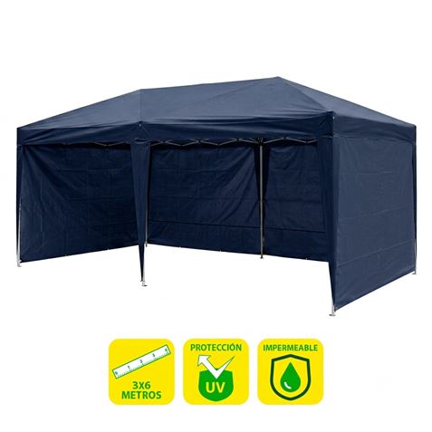CARPA PLEGABLE ACERO 3X6 METROS AZUL OSCURO + 4 PAREDES PARA CARPA PLEGABLE - SG0024 4 PAREDES