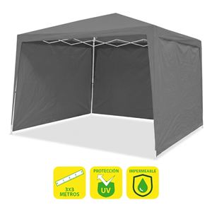 CARPA ACERO RAFIA 3X3 METROS GRIS + 4 PAREDES PARA CARPA PLEGABLE - SG0019 3 PAREDES