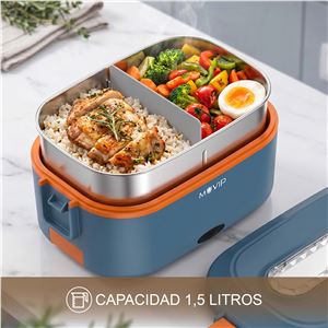 FIAMBRERA ELÉCTRICA PORTÁTIL HEATBOX 1,5L DOBLE VOLTAJE 60W INOX MUVIP - MV0704-3