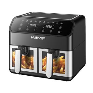 FREIDORA AIRE CALIENTE AIRCOOK DUAL 9 LITROS (4.5L+4.5L) CON VENTANA MUVIP - MV0703-1