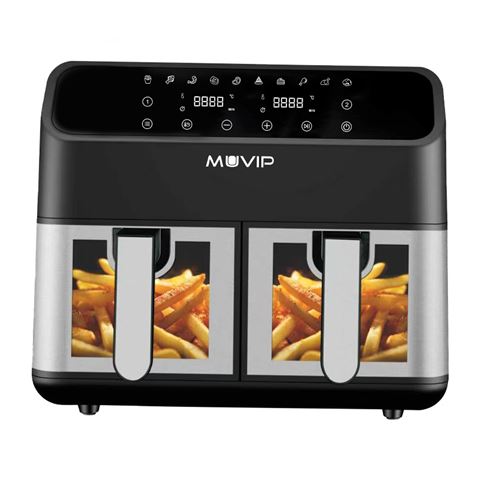 FREIDORA AIRE CALIENTE AIRCOOK DUAL 9 LITROS (4.5L+4.5L) CON VENTANA MUVIP - MV0703-2