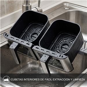 FREIDORA AIRE CALIENTE AIRCOOK DUAL 9 LITROS (4.5L+4.5L) CON VENTANA MUVIP - MV0703-4