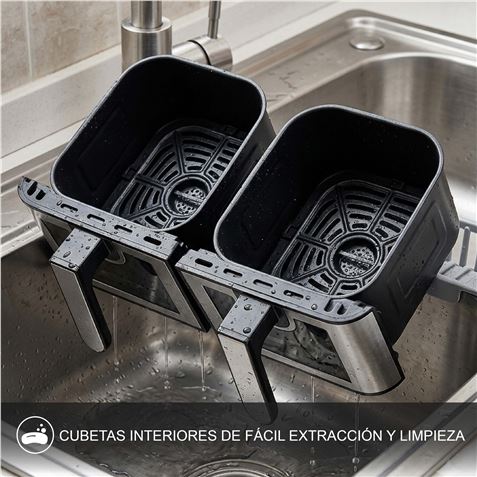 FREIDORA AIRE CALIENTE AIRCOOK DUAL 9 LITROS (4.5L+4.5L) CON VENTANA MUVIP - MV0703-4