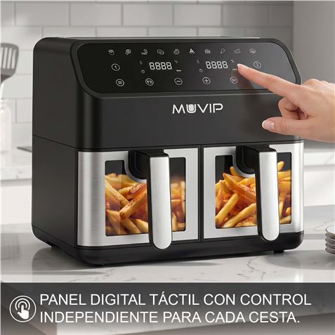 FREIDORA AIRE CALIENTE AIRCOOK DUAL 9 LITROS (4.5L+4.5L) CON VENTANA MUVIP - MV0703-5