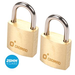 PACK 2 CANDADOS DE LATÓN 25MM 4 LLAVES CROMAD - CR1245