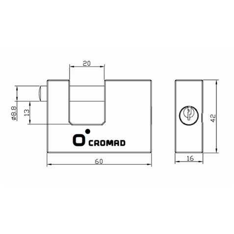 CANDADO ANTIPALANCA 60MM 2 LLAVES CROMAD - CR1242-4