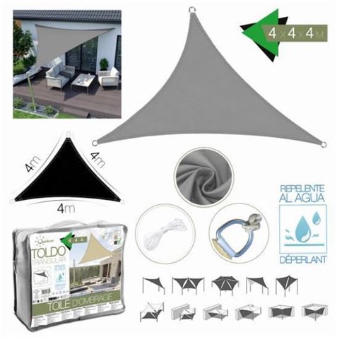 TOLDO TRIANGULAR 4X4X4 METROS GRIS CON BOSLA - 13883