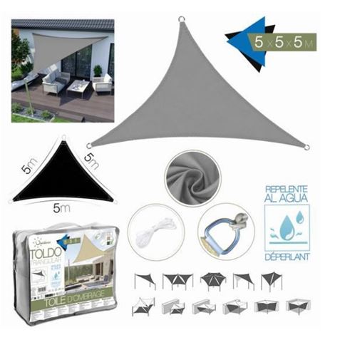 TOLDO TRIANGULAR 5X5X5 METROS GRIS CON BOSLA - 228406