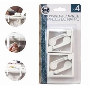 PACK 4 PINZAS SUJETAMANTELES BLANCOS 5.5X1.5CM - 15080