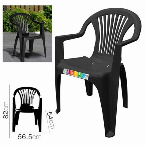 SILLA PLASTICA JARDIN CON REPOSABRAZOS ANTRACITA - 24706