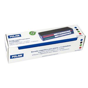 PACK BORRADOR MAGNETICO PARA PIZARRA BLANCA + 4 ROTULADORES 3.7MM MILAN - 165894