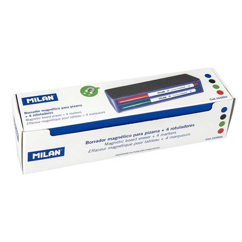 PACK BORRADOR MAGNETICO PARA PIZARRA BLANCA + 4 ROTULADORES 3.7MM MILAN - 165894