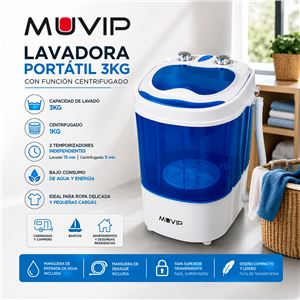 LAVADORA PORTÁTIL 3KG 220V 150W CON FUNCIÓN CENTRIFUGADO MUVIP - MV0706