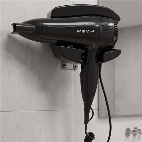 SECADOR DE PELO MURAL NEGRO CON SOPORTE PARED 2200W MUVIP - MV0707-3