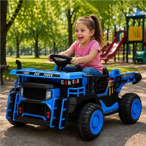 CAMION INFANTIL A BATERIA CON PLATAFORMA DE CARGA AZUL - 33044-4