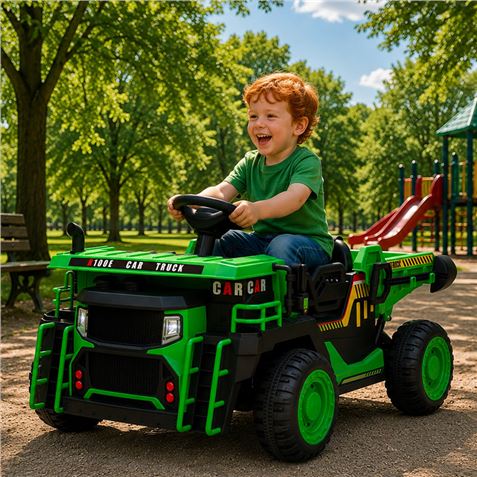 CAMION INFANTIL A BATERIA CON PLATAFORMA DE CARGA VERDE - 33045-4