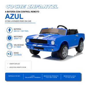 COCHE INFANTIL A BATERIA CON CONTROL REMOTO FORD MUSTANG SHELBY GT350 AZUL - 33047
