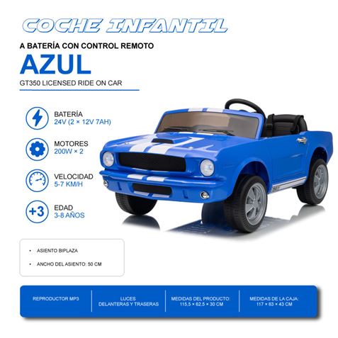 COCHE INFANTIL A BATERIA CON CONTROL REMOTO FORD MUSTANG SHELBY GT350 AZUL - 33047