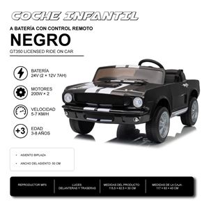 COCHE INFANTIL A BATERIA CON CONTROL REMOTO FORD MUSTANG SHELBY GT350 NEGRO - 33048