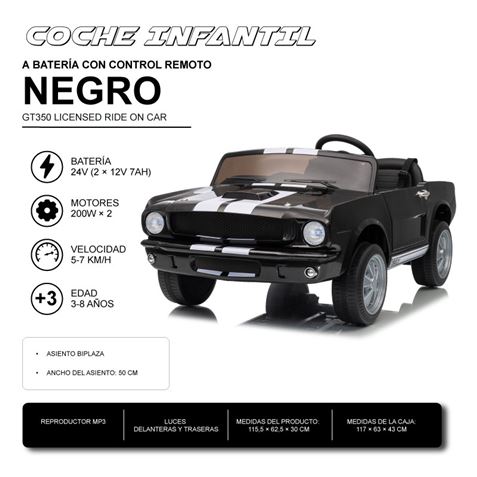 COCHE INFANTIL A BATERIA CON CONTROL REMOTO FORD MUSTANG SHELBY GT350 NEGRO - 33048