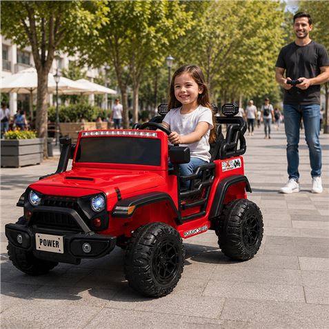 COCHE INFANTIL A BATERIA CON CONTROL REMOTO JEEP 4X4 ROJO - 33052-5