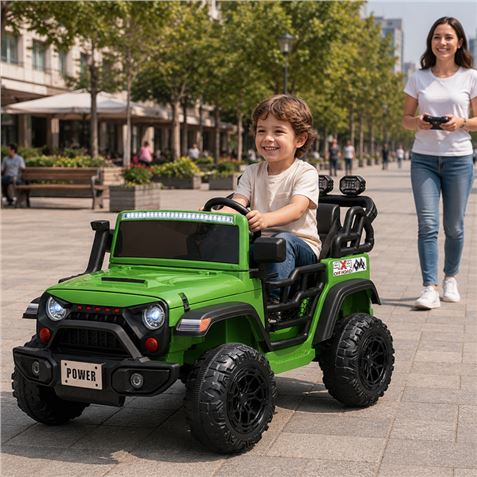 COCHE INFANTIL A BATERIA CON CONTROL REMOTO JEEP 4X4 VERDE - 33055-5