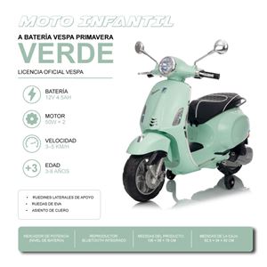 MOTO INFANTIL A BATERIA VESPA PRIMAVERA VERDE - 33019