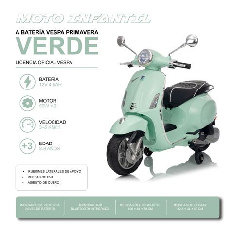 MOTO INFANTIL A BATERIA VESPA PRIMAVERA VERDE - 33019