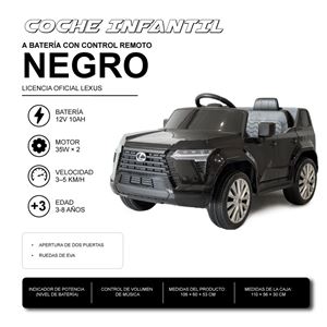 COCHE INFANTIL A BATERIA CON CONTROL REMOTO LEXUS GX550 NEGRO - 33022
