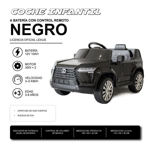 COCHE INFANTIL A BATERIA CON CONTROL REMOTO LEXUS GX550 NEGRO - 33022