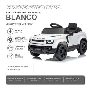 COCHE INFANTIL A BATERIA CON CONTROL REMOTO LAND ROVER DEFENDER BLANCO - 33026
