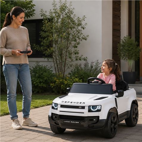 COCHE INFANTIL A BATERIA CON CONTROL REMOTO LAND ROVER DEFENDER BLANCO - 33026-8