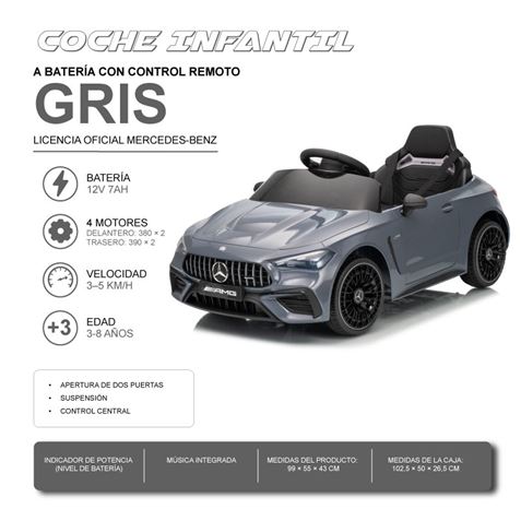 COCHE INFANTIL A BATERIA CON CONTROL REMOTO MERCEDES BENZ CLE53 AMG GRIS - 33027