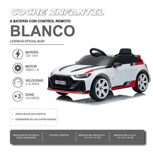 COCHE INFANTIL A BATERIA CON CONTROL REMOTO AUDI RS6 GT AVANT BLANCO - 33028