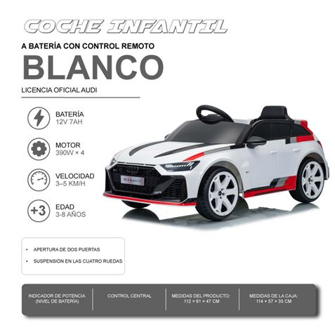 COCHE INFANTIL A BATERIA CON CONTROL REMOTO AUDI RS6 GT AVANT BLANCO - 33028