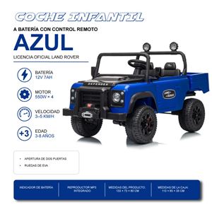COCHE INFANTIL A BATERIA CONTROL REMOTO LAND ROVER DEFENDER CLASSIC AZUL - 33031