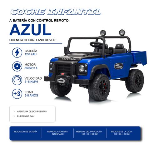 COCHE INFANTIL A BATERIA CONTROL REMOTO LAND ROVER DEFENDER CLASSIC AZUL - 33031
