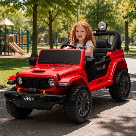COCHE INFANTIL A BATERIA CON CONTROL REMOTO JEEP WRANGLER RUBICON ROJO - 33036-5