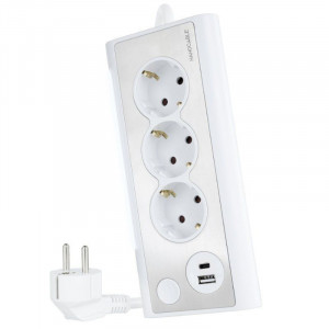 REGLETA 3 TOMAS + 2 USB CON CABLE 1.5METROS BLANCO NANOCABLE
