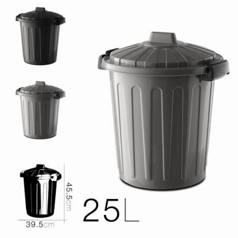 CUBO DE BASURA CON TAPA GRIS/NEGRO 25...