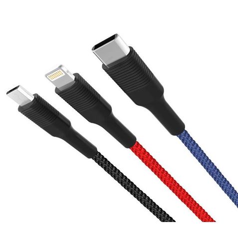 CABLE NB54 CARGA RAPIDA CORDON 3 EN 1 | MICRO + TIPO C + LIGHTNING A USB XO - XONB54-1