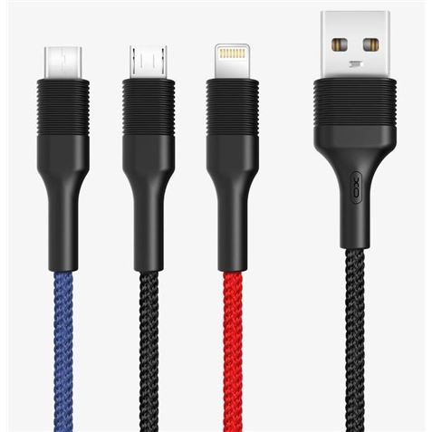 CABLE NB54 CARGA RAPIDA CORDON 3 EN 1 | MICRO + TIPO C + LIGHTNING A USB XO - XONB54-2