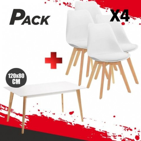 MESA DESIGN D900 120X80CM BLANCA + 4...