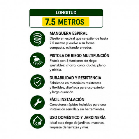 MANGUERA ESPIRAL DE JARDIN 7.5 METROS...