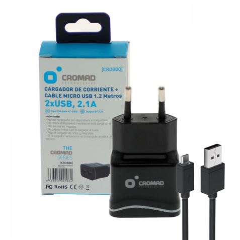 PACK CARGADOR CORRIENTE 2.1A + CABLE MICRO USB CROMAD - CR0880-2