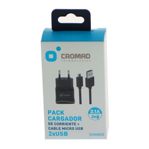 PACK CARGADOR CORRIENTE 2.1A + CABLE MICRO USB CROMAD - CR0880-3