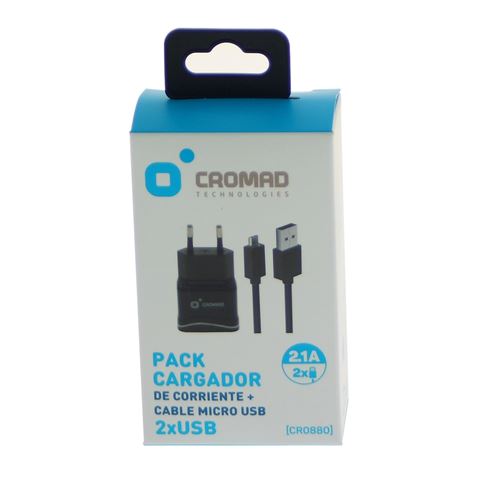 PACK CARGADOR CORRIENTE 2.1A + CABLE MICRO USB CROMAD - CR0880-3